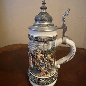 Gerz Ceramic German Porcelain Stein with Pewter Lid-Romantic Collection